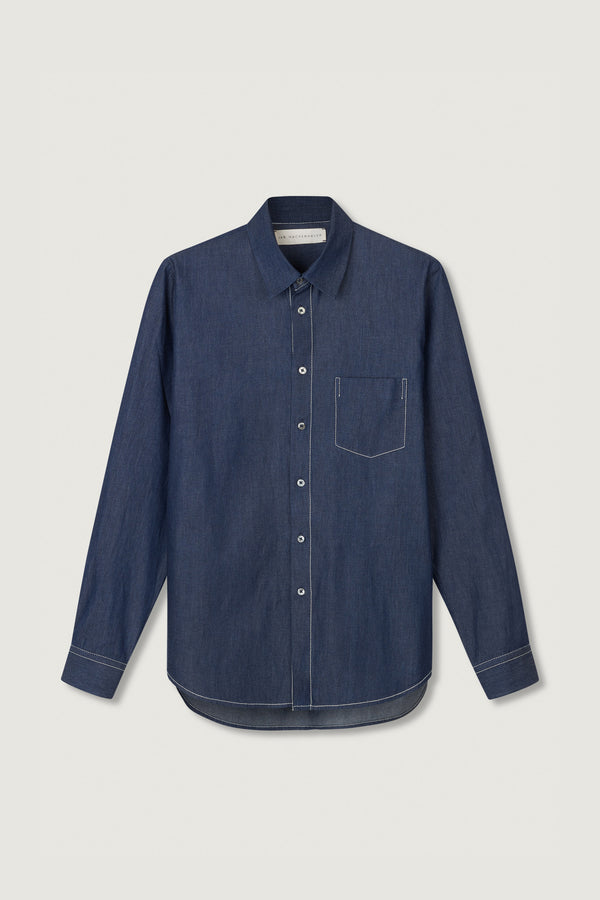 Chris Shirt Denim White Stitch