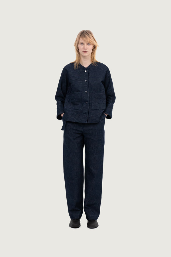 Dora Jacket Denim Stripe Block Print