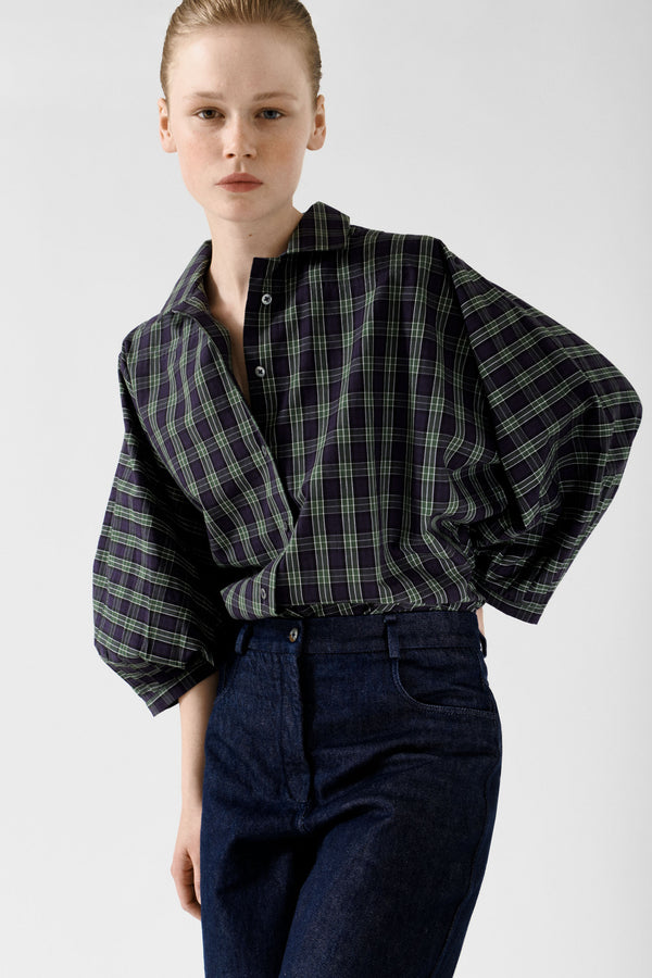 Nana Shirt Purple Cotton Check