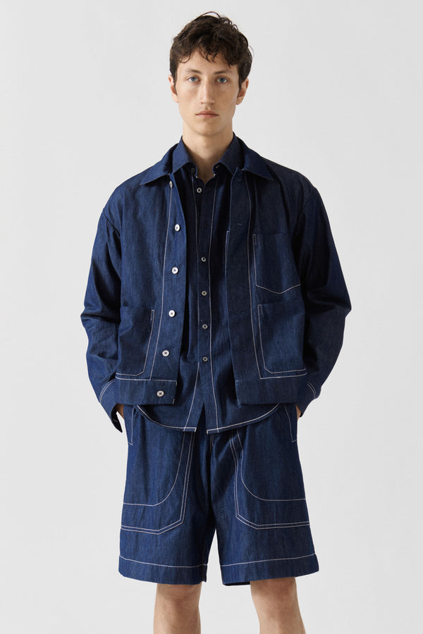 Chris Shirt Denim White Stitch