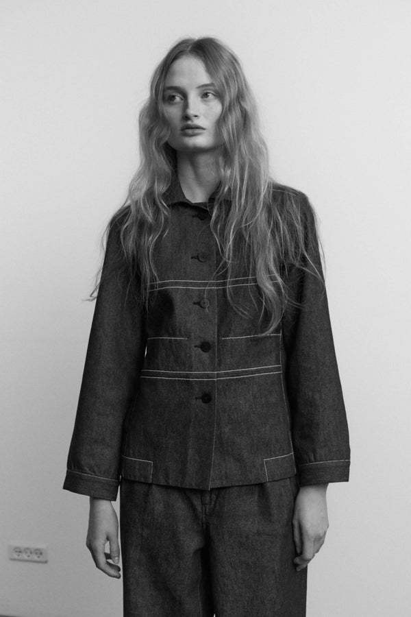 Elise Jacket Denim White Stitch
